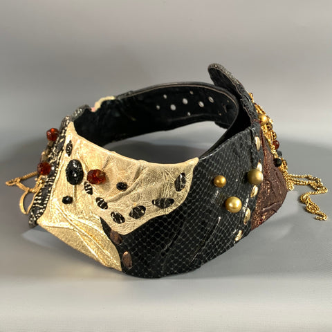 PAULA K Black Gold Patchwork Leather Belt
