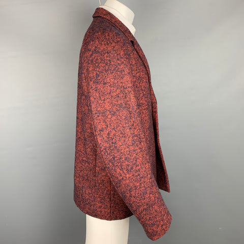 JIL SANDER Talla 40 Abrigo deportivo con solapa de muesca en mezcla de lana de tweed negro y ladrillo