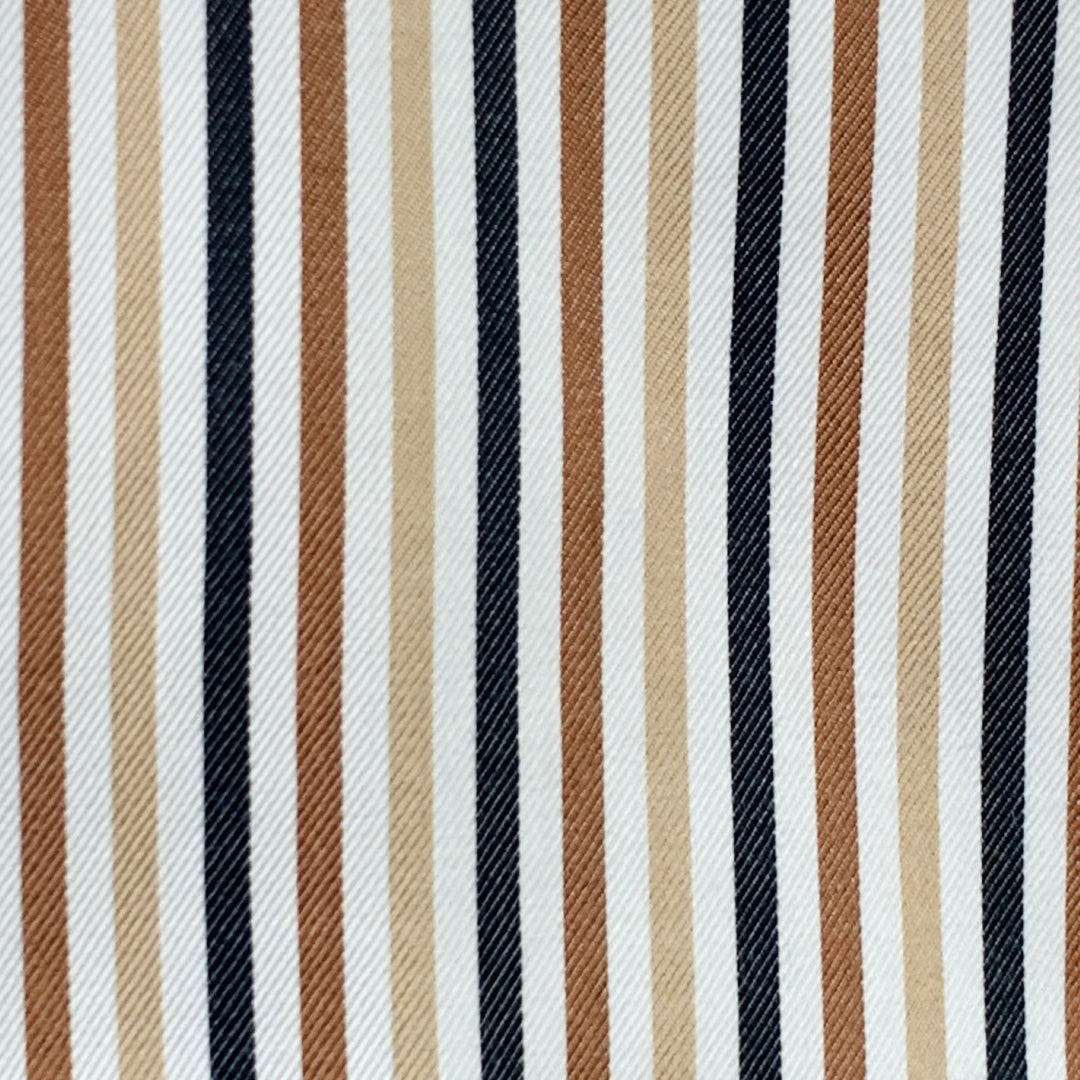 ERMENEGILDO ZEGNA Size XL White Brown Black Stripe Cotton Long Sleeve Shirt