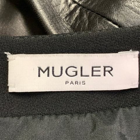 Jupe crayon MUGLER en cuir d'agneau noir, taille 0, longueur sous le genou