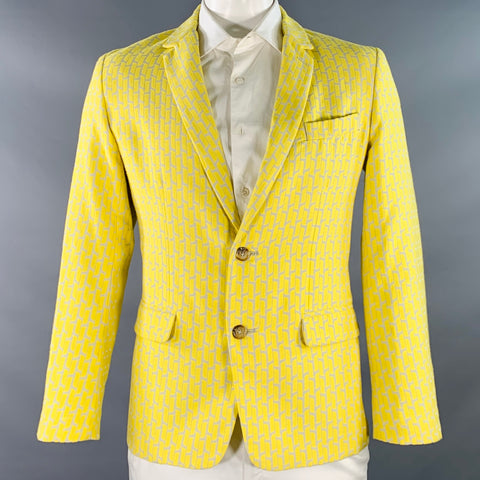 MR TURK Chest Size 42 Yellow Grey Jacquard Cotton Blend Notch Lapel Sport Coat