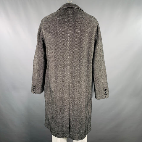 TED BAKER Size XXL MMO Travers Black White Herringbone Wool Blend Coat