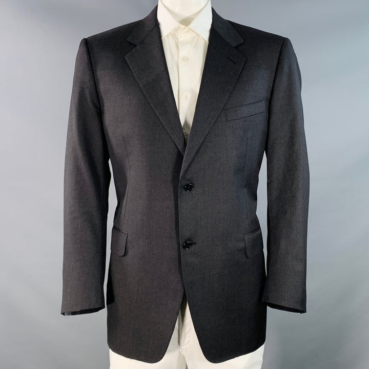 CANALI Size 48 Regular Black Virgin Wool Notch Lapel Sport Coat