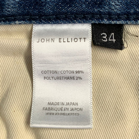 JOHN ELLIOTT Size 34 Blue Distressed Cotton Blend Button Fly Jeans