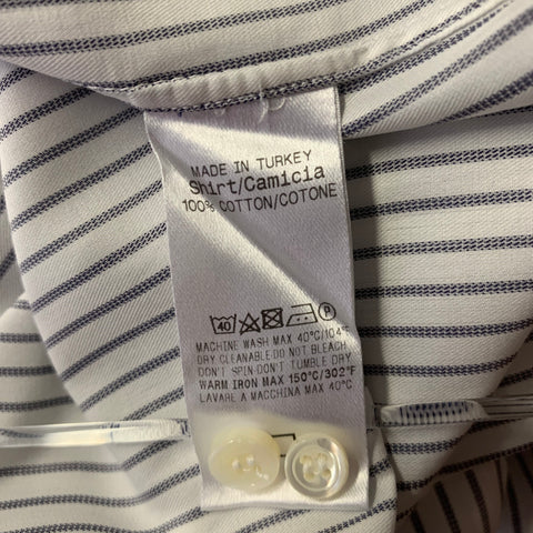 ERMENEGILDO ZEGNA Size L White Navy Stripe Cotton French Cuff Long Sleeve Shirt