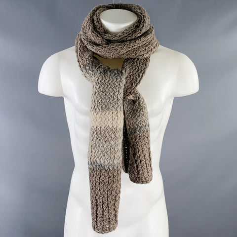 GREG LAUREN Cream Taupe Knit Churro Wool Scarf
