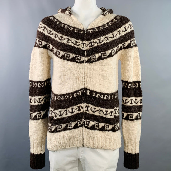 JUNYA WATANABE Size L Cream Brown Knit Wool Hooded Zip Up Cardigan