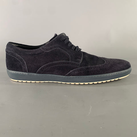 LOUIS VUITTON Size 10 Navy Wingtip Suede Vulcanized sole Lace Up Shoes