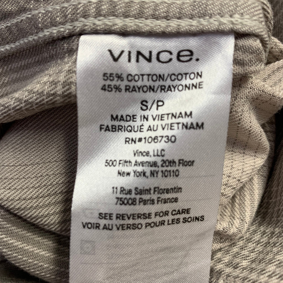 VINCE Size S Beige Taupe Plaid Cotton Blend Pointed Collar Long Sleeve Shirt