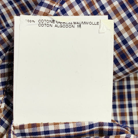 DSQUARED2 Size 40 White Navy Brown Plaid Cotton Contrast Trim Long Sleeve Shirt