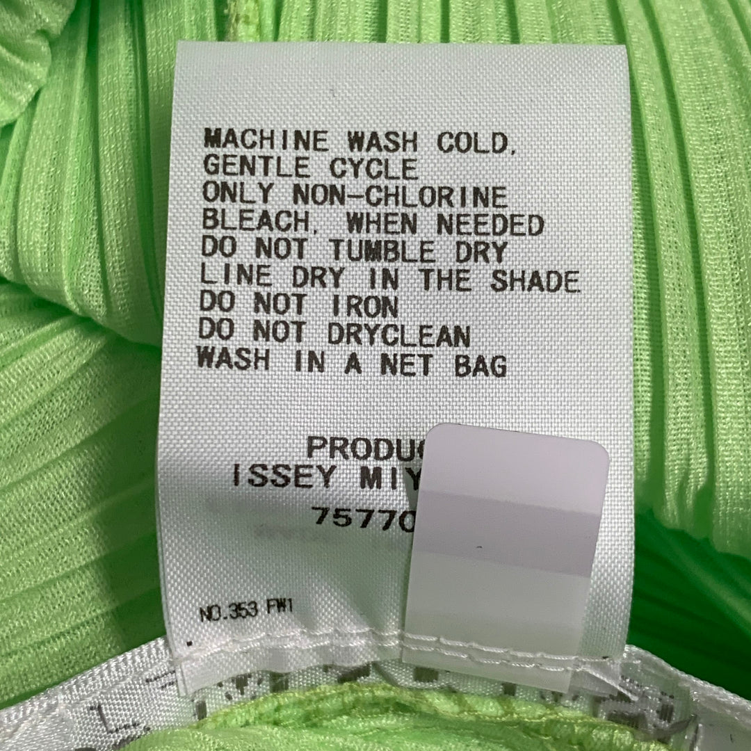 ISSEY MIYAKE PLEATS PLEASE Size L Neon Green Polyester Pleated Shift Dress
