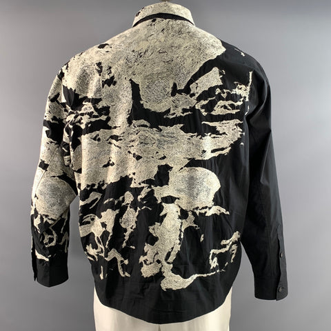 CHRISTIAN DADA Size L Black Grey Stitched Cotton Button Up Long Sleeve Shirt