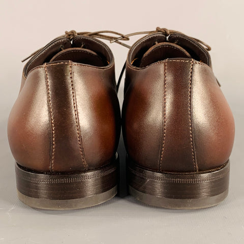 SANTONI Size 11 Darian Brown Leather Cap Toe Oxford Lace-Up Shoes