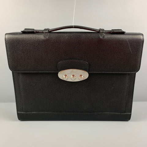 BRIONI Black Leather Brass Briefcase Bag