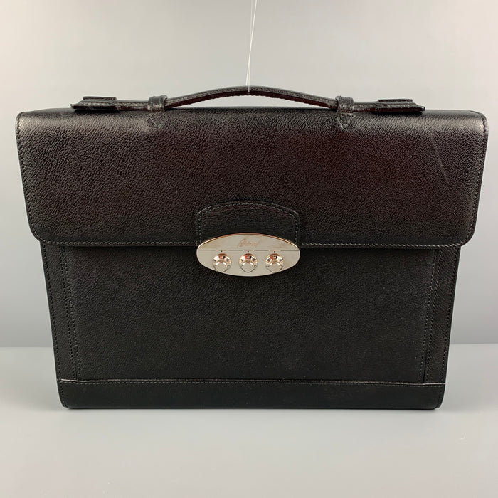 BRIONI Black Leather Brass Briefcase Bag