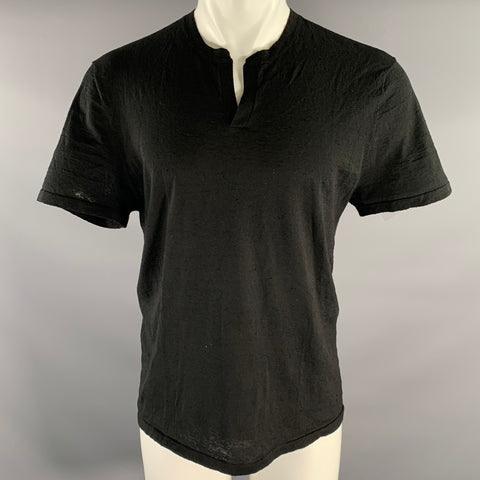 JAMES PERSE Size L Black Knit Linen Polyester Henley T-shirt
