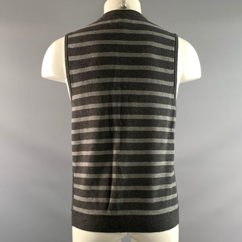 RAG & BONE Size M Black Grey Stripe Cotton Wool Slit Pockets Vest