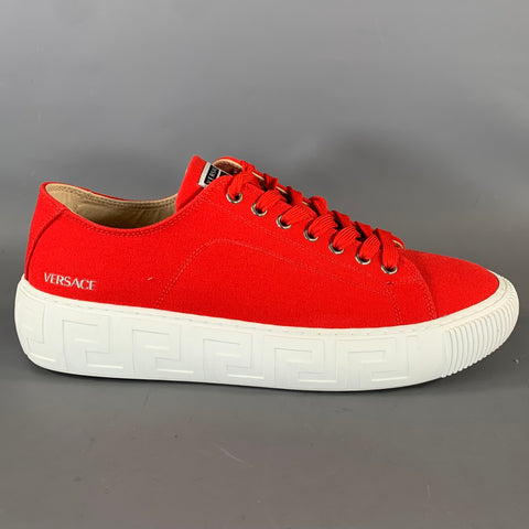 VERSACE Size 9 Red Canvas Lace Up Sneakers