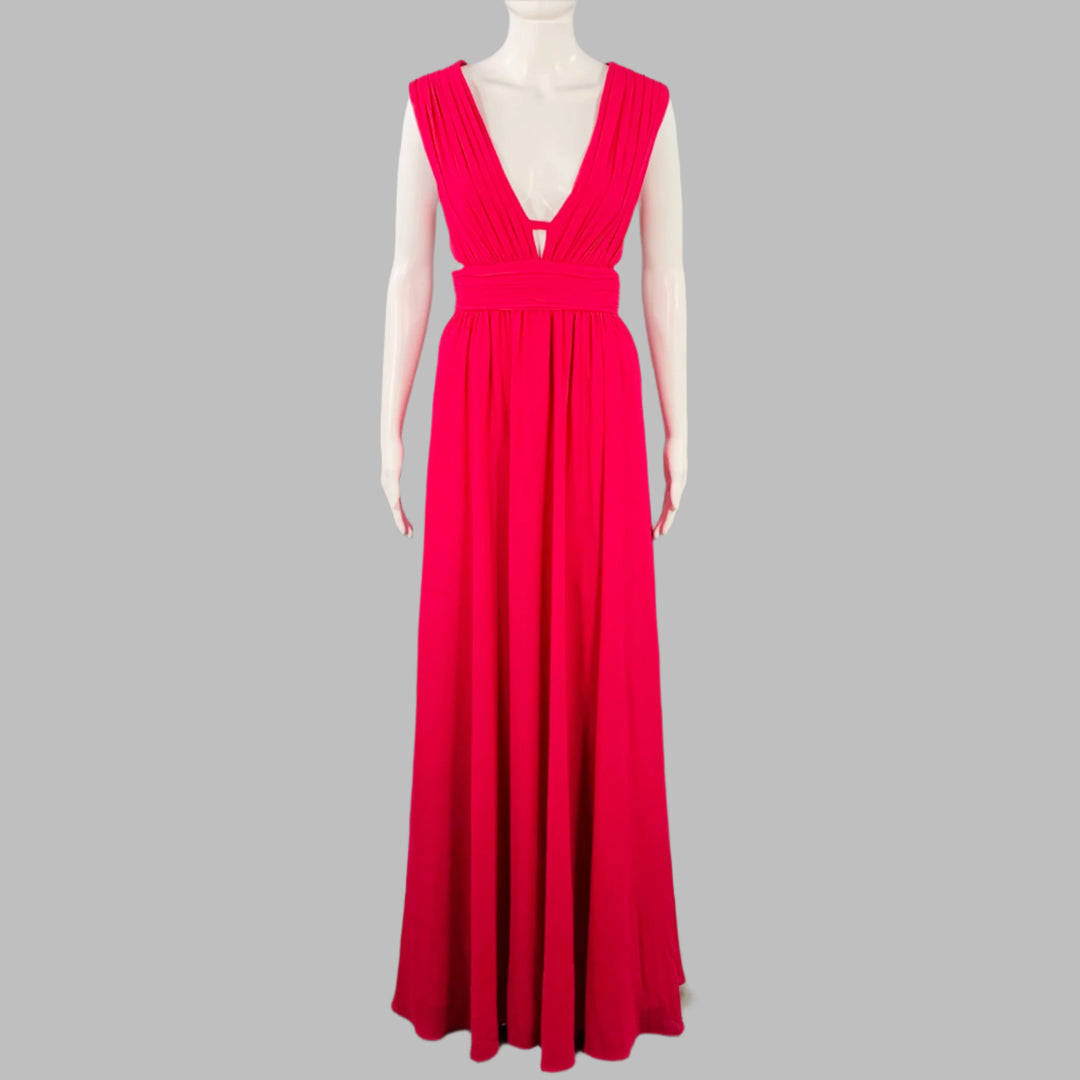 open lace back dress Fuchsia Pink Bright Long Prom Dress main image 1