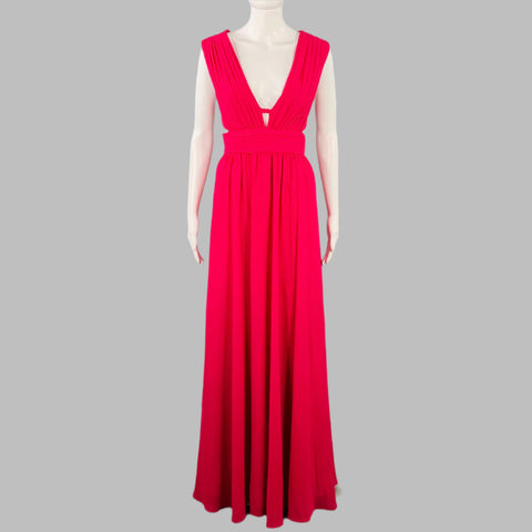 BADGLEY MISCHKA Size 8 Pink Polyester Ruched Cutout Sleeveless Deep V-Neck Dress