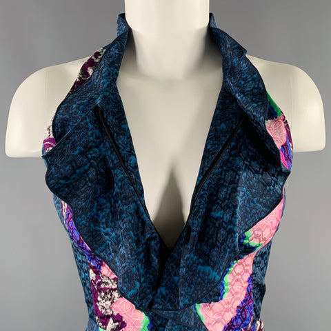 PETER PILOTTO Size 2 Blue Multi Color Floral Halter Dress
