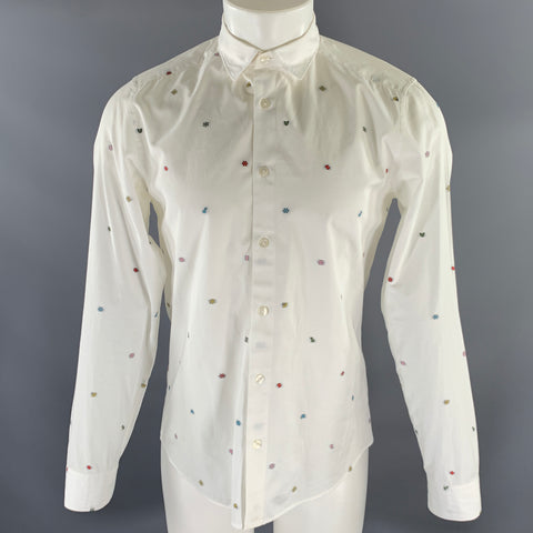 KENZO Size S White Geometric Dot Cotton Button Up Long Sleeve Shirt