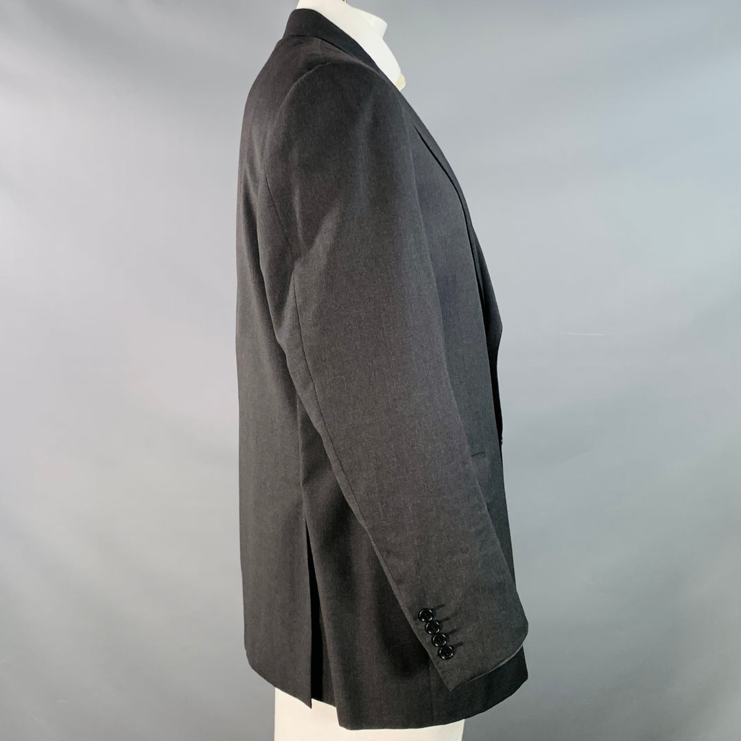 CANALI Size 48 Regular Black Virgin Wool Notch Lapel Sport Coat