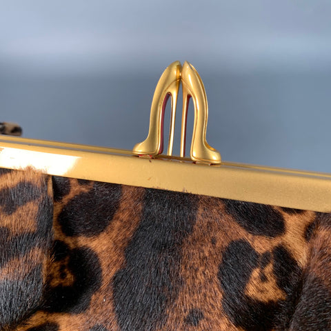 CHRISTIAN LOUBOUTIN Loubis Angel Brown Black Gold Animal Print Clutch Handbag