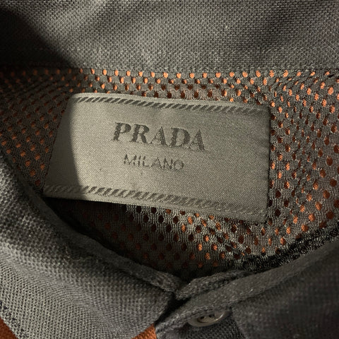 PRADA Size L Black Brown & Blue Color Block Pointed Collar Polo