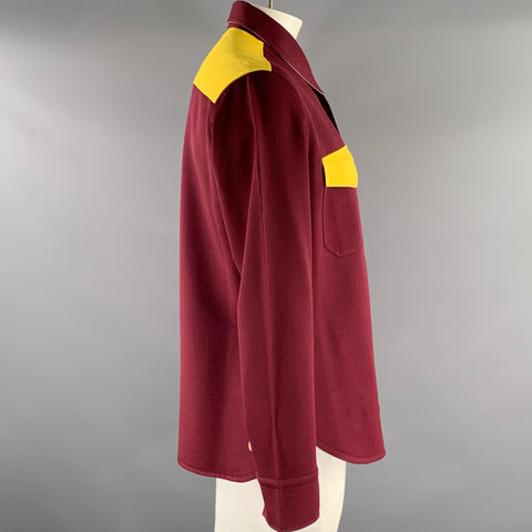 CALVIN KLEIN Size L Burgundy Yellow Color Block Wool Shirt Jacket