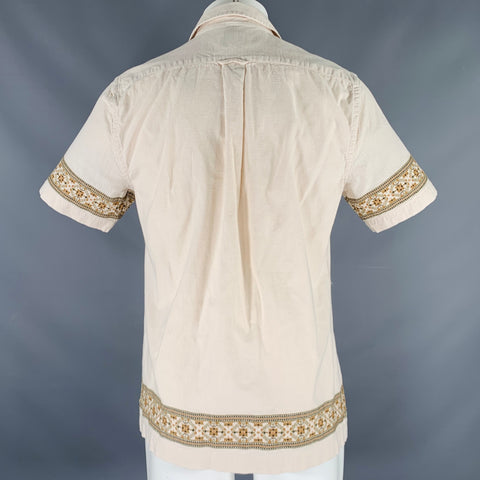 TODD SNYDER Size S Cream Multi Color Embroidery Cotton Short Sleeve Shirt