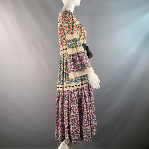 MARC JACOBS Size 6 Cream Multi-Color Floral A-Line Mid-Calf Dress