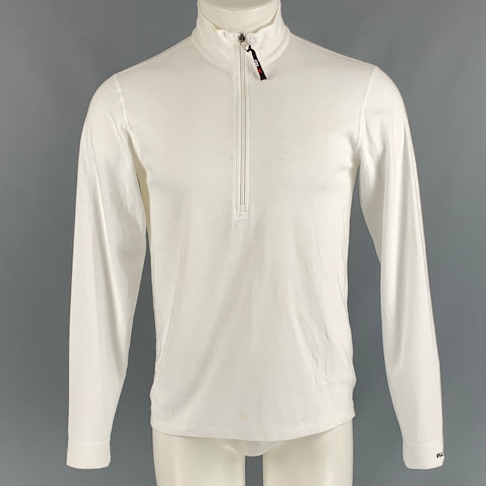 RLX by RALPH LAUREN Taille S Pull blanc uni en polyester et coton à demi-zip