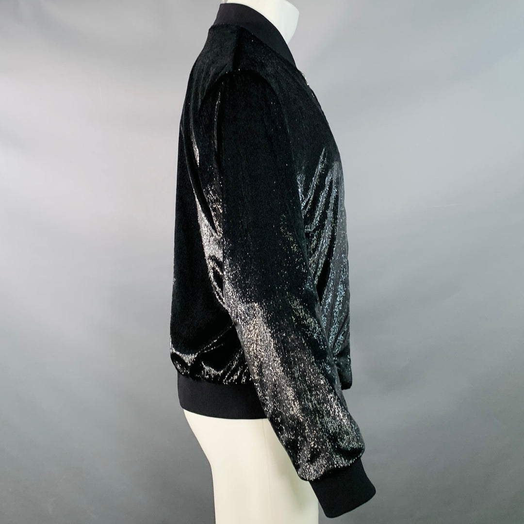 HUGO BOSS Size M Bestino1912 Metallic Black Velour Zip Up Bomber Jacket