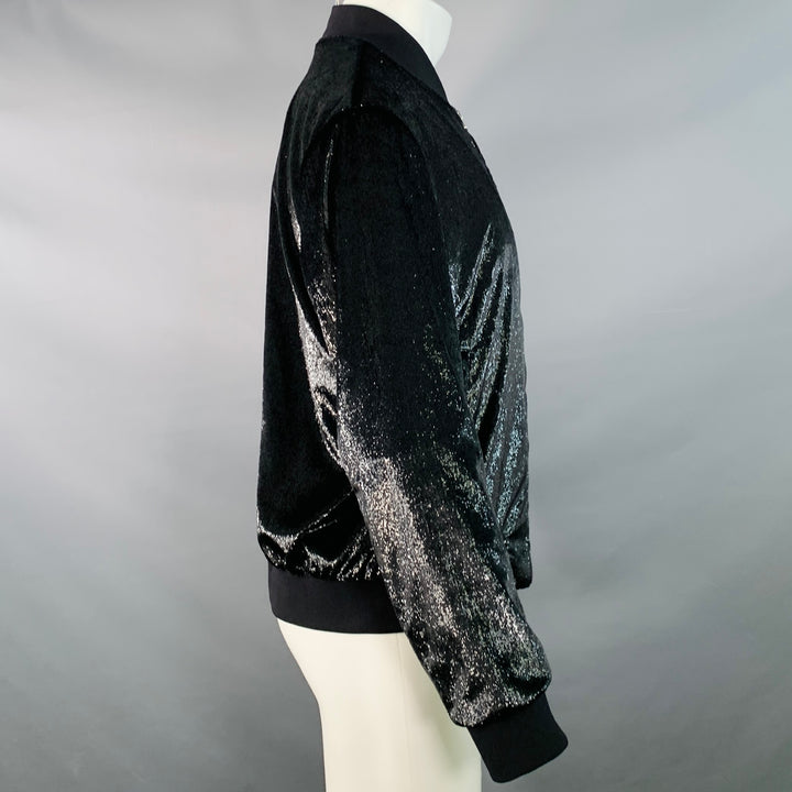 HUGO BOSS Size M Bestino1912 Metallic Black Velour Zip Up Bomber Jacket