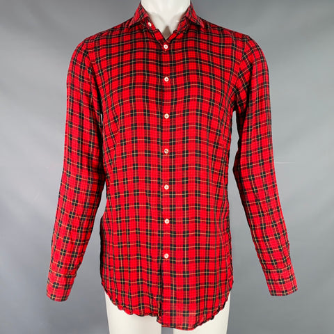 GABRIELE PASINI Size M Red Black Plaid Lyocell Button Up Long Sleeve Shirt