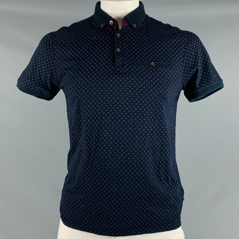 TED BAKER Size L Navy Purple Dots Cotton One Pocket Polo