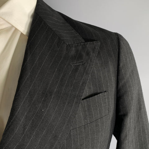 UNITED ARROWS Chest Size 48 Black Grey Pinstripe Cotton Blend Sport Coat