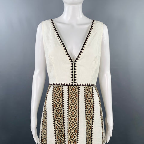 EMPORIO SIRENUSE Size 4 Paestum Cream Brown Linen Woven Sleeveless Long Dress