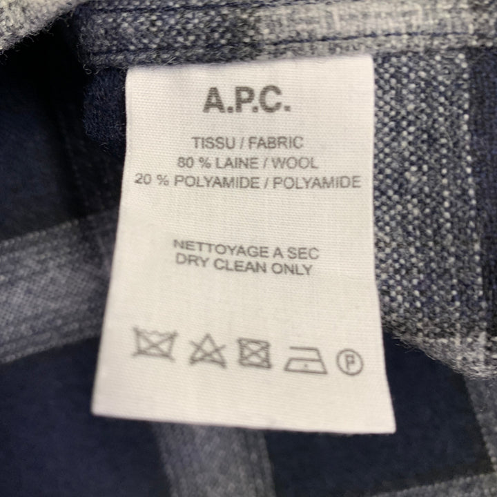 A.P.C. Size XL Navy Grey Plaid Wool Blend Button Up Long Sleeve Shirt
