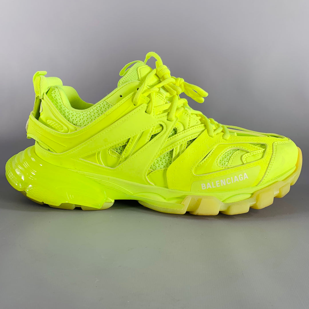BALENCIAGA Size 11 Track 3 Green Neon Leather Nylon Lace-Up Sneakers