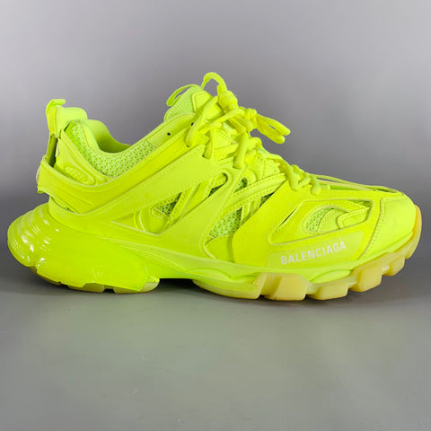 BALENCIAGA Size 11 Track 3 Green Neon Leather Nylon Lace-Up Sneakers