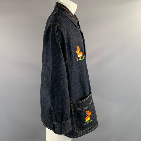 NEEDLES Size M Navy Orange Embroidery Cotton & Linen Button Up Long Sleeve Shirt