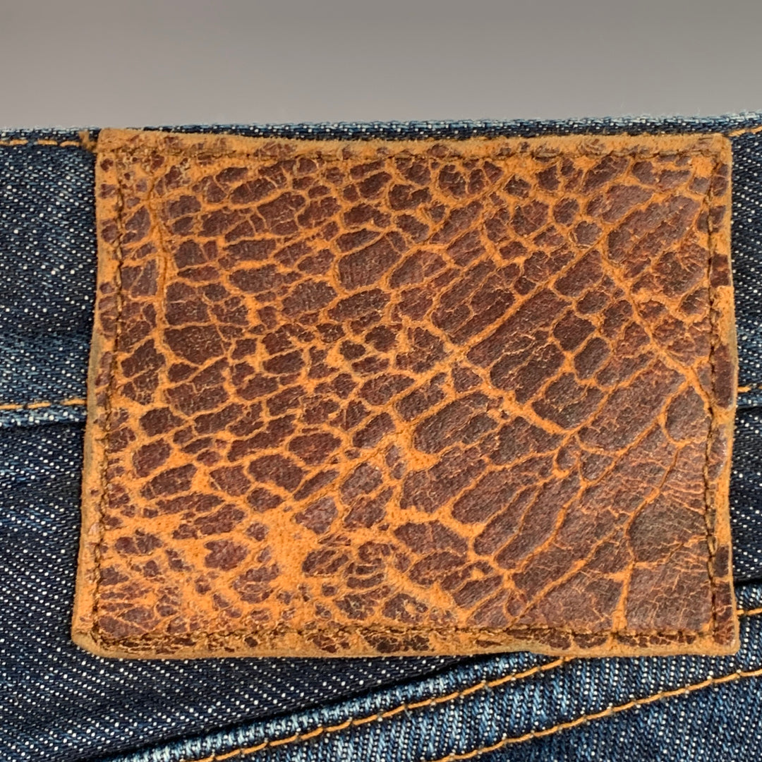 PRPS NOIR Size 33 Indigo Washed Selvedge Denim Straight Distressed Jeans