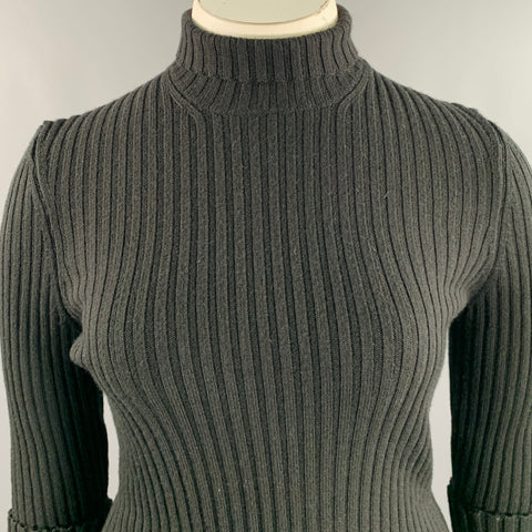 PACO RABANNE Size L Black Wool Blend Ribbed Turtleneck Dress