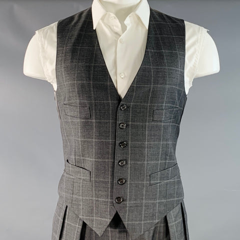 POLO by RALPH LAUREN Size 40 Regular Grey White Checkered Virgin Wool 3 Piece Suit