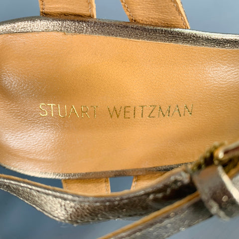 STUART WEITZMAN Size 8 Metallic Gold Leather Strappy Ankle Strap Sandals