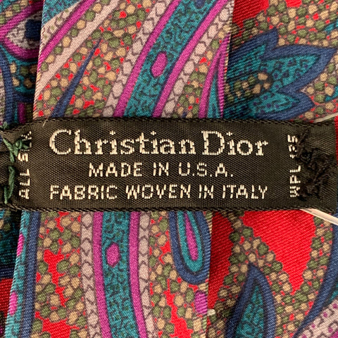 CHRISTIAN DIOR Red Blue Paisley Silk Tie
