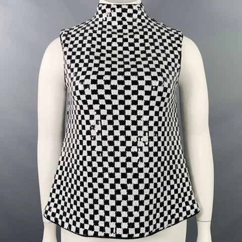 EMPORIO ARMANI Size L Black White Polyester Blend Checkered Sleeveless Dress Top