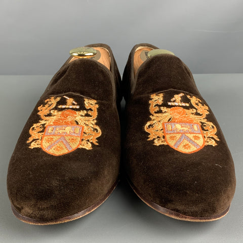 STUBBS & WOOTTON Size 9.5 Brown Velvet Slip On Loafers
